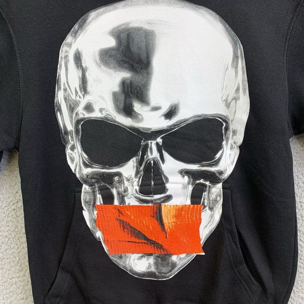Shhh Skull Orange Tape Hoodedie‎ Sweatshirt Black Men's Small Streetwear